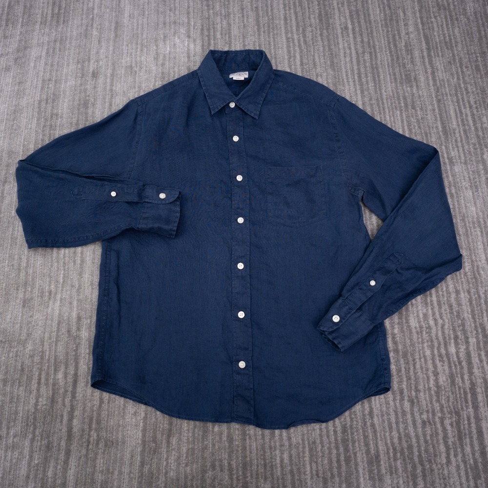 J.Crew Button Up Shirt Mens S Navy Blue Excellent Tailored 100% Linen 14243